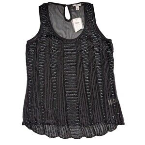 Cache Black Beaded Sleeveless Sheer Blouse Top XS NWT Style 29501 Y2K Boho Disco